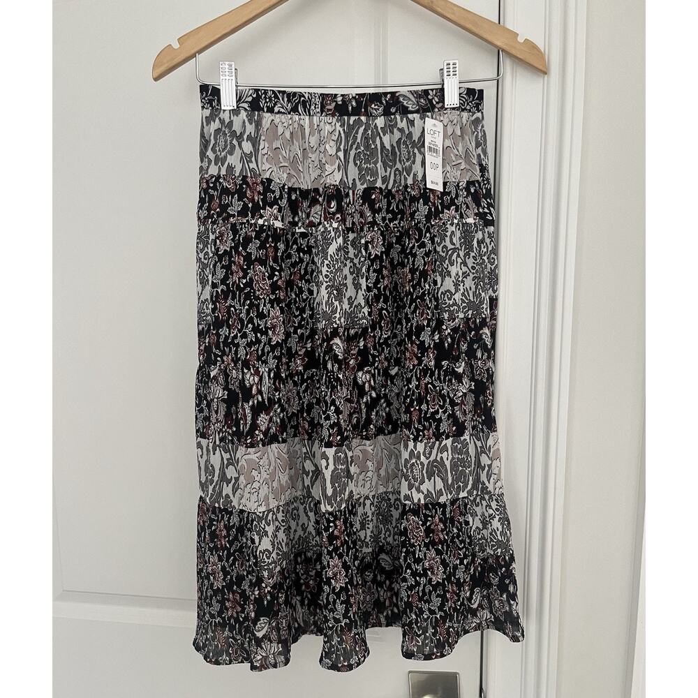 Loft Y2K boho midi skirt Sz. 00 petite patchwork floral lined NWT